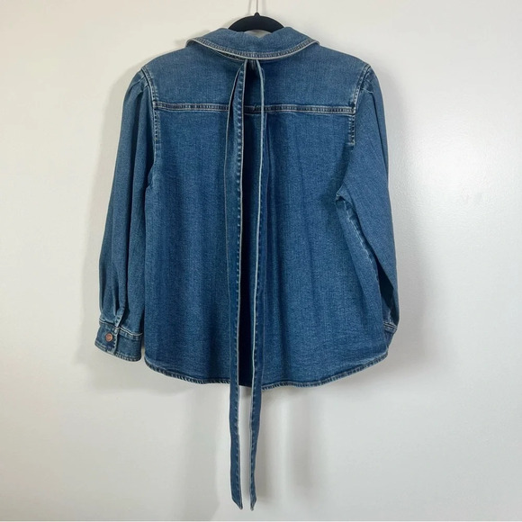 SEE BY CHLOE Tie-Neck Shirt Denim Jeans Blouse Top Preppy Puff Sleeve US 8 - Picture 12 of 16